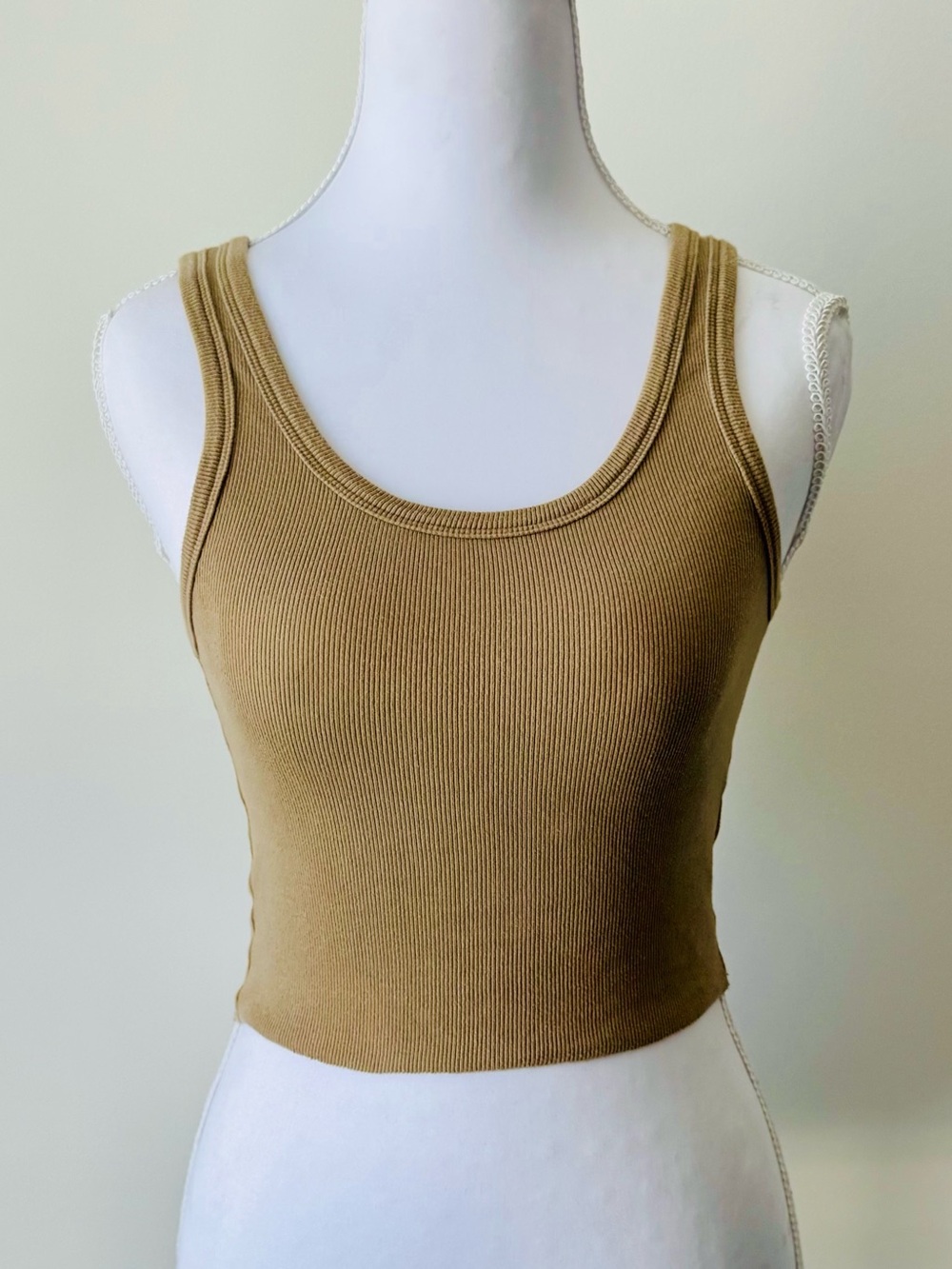 Ribbed Crop Tank Khaki 🤎